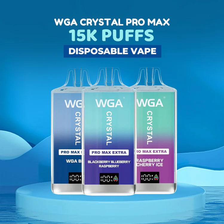 Pack of 10 WGA Crystal Pro Max Extra 15000 Puffs Disposable Vape-2ml E-liquid, Multiple Nicotine 28 Flavors