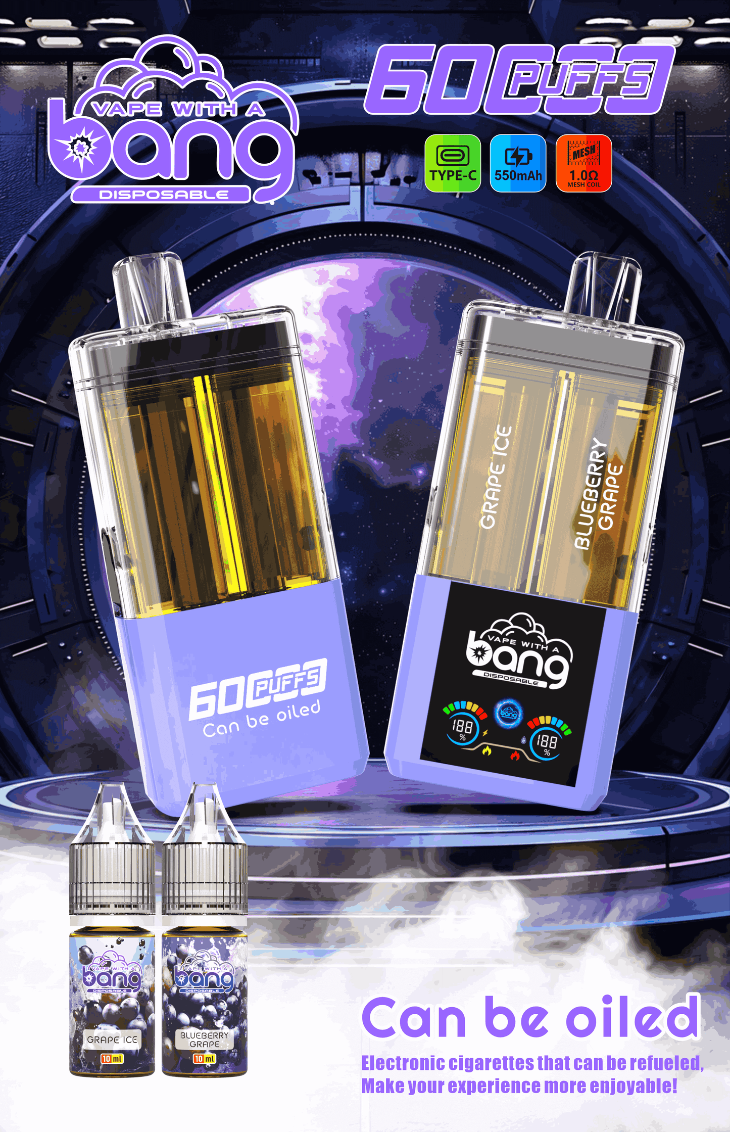 Bang 60K Refillable 2-in-1 Disposable Vape – 60,000 Puffs | Dual Flavor | Refill Kit Compatible