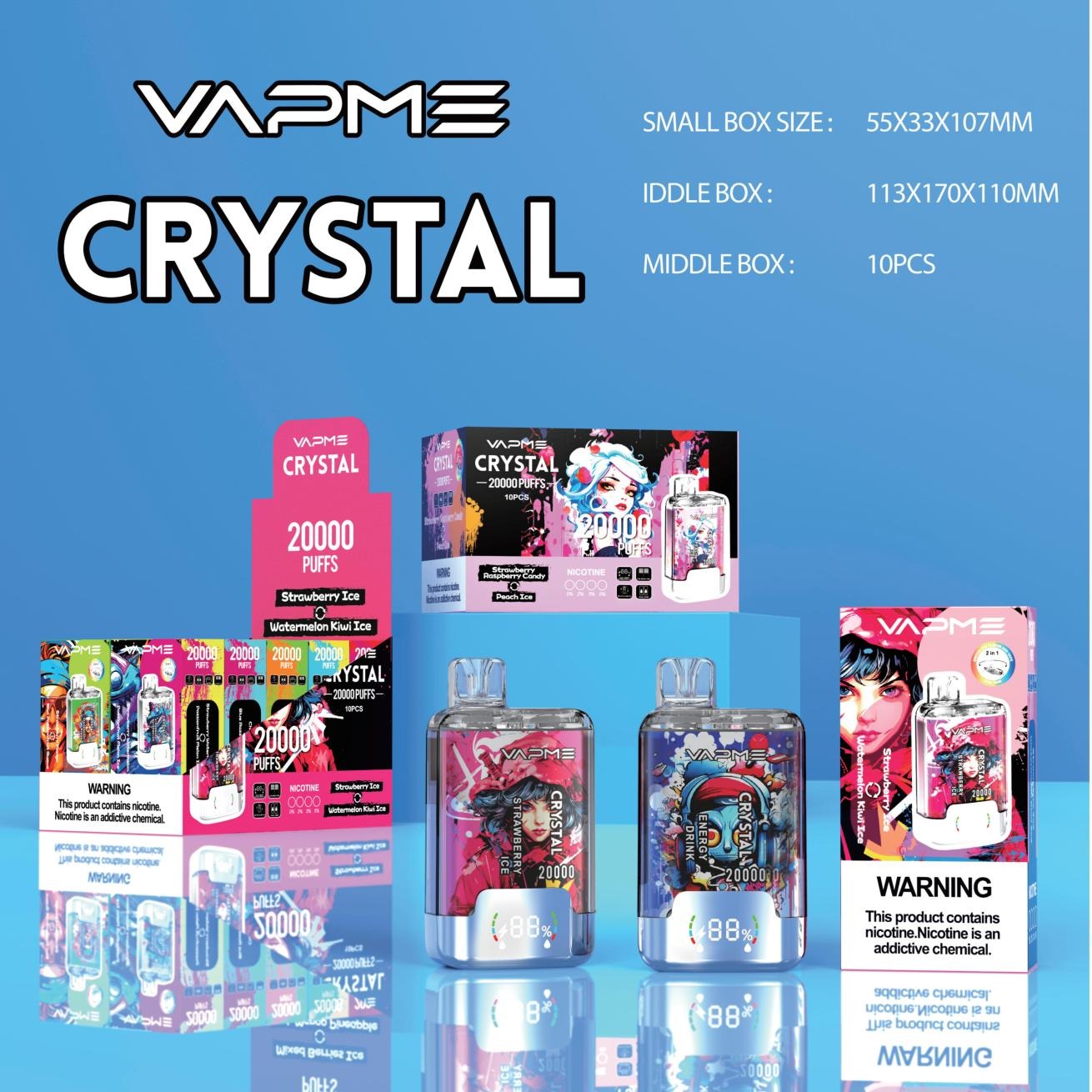 VAPME Crystal 20000 Puffs Double Flavour Digital Screen 20k 2% Low Nicotine Bulk Buy Wholesale Rechargeable Disposable Vapes Pen