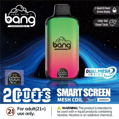 Bang 20000 Puffs LED Display Disposable Vape Bang King Double Crystal 20000 Puffs Vape 20K Disposable Vape Pen E Cigarette Prefilled-650mAh Battery, 25ml E-liquid, Multiple Nicotine 12 Flavors