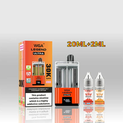 WGA Crystal Legend Ultra 30000 Puffs Disposable Vape (Box of 10)-650mAh Battery, 22ml E-liquid, Multiple Nicotine 16 Flavors